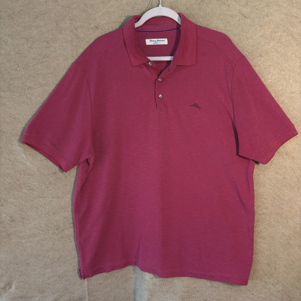 Tommy Bahama Island Zone Polo Shirt Mens Sz XXL Fucshia Logo Lightweight